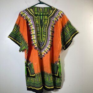 Womens Krishma Boho Cotton Tunic Orange Black Green OS Flaw‎
